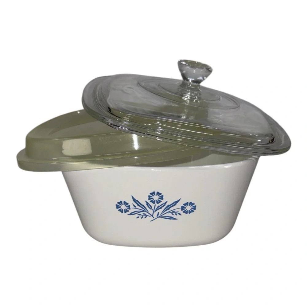Vtg Corning Ware Blue Cornflower P-1 3/4-B 1.75 QT Square Casserole w/ 2 Lids